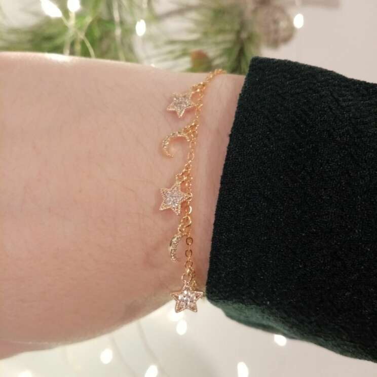 Célestine, bracelet gold filled et pendentifs lune et étoile - Bijoux Originelle